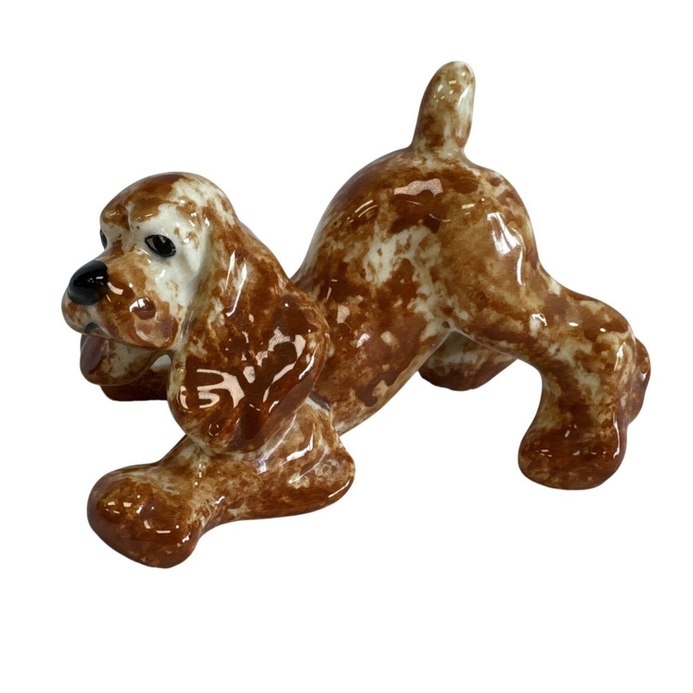 Vintage Ceramic Cocker Spaniel Dog Figurine Playful Pose Brown White